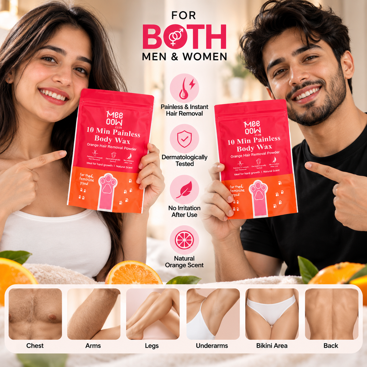 10 Min Body Wax Orange Hair Removal Powder – For Men & Women
